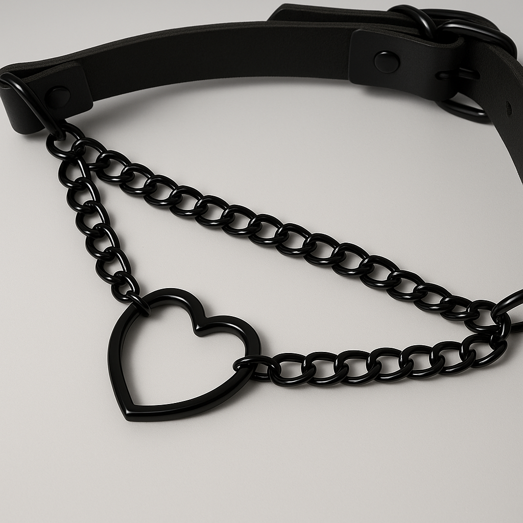 Heart Chain Leather Choker