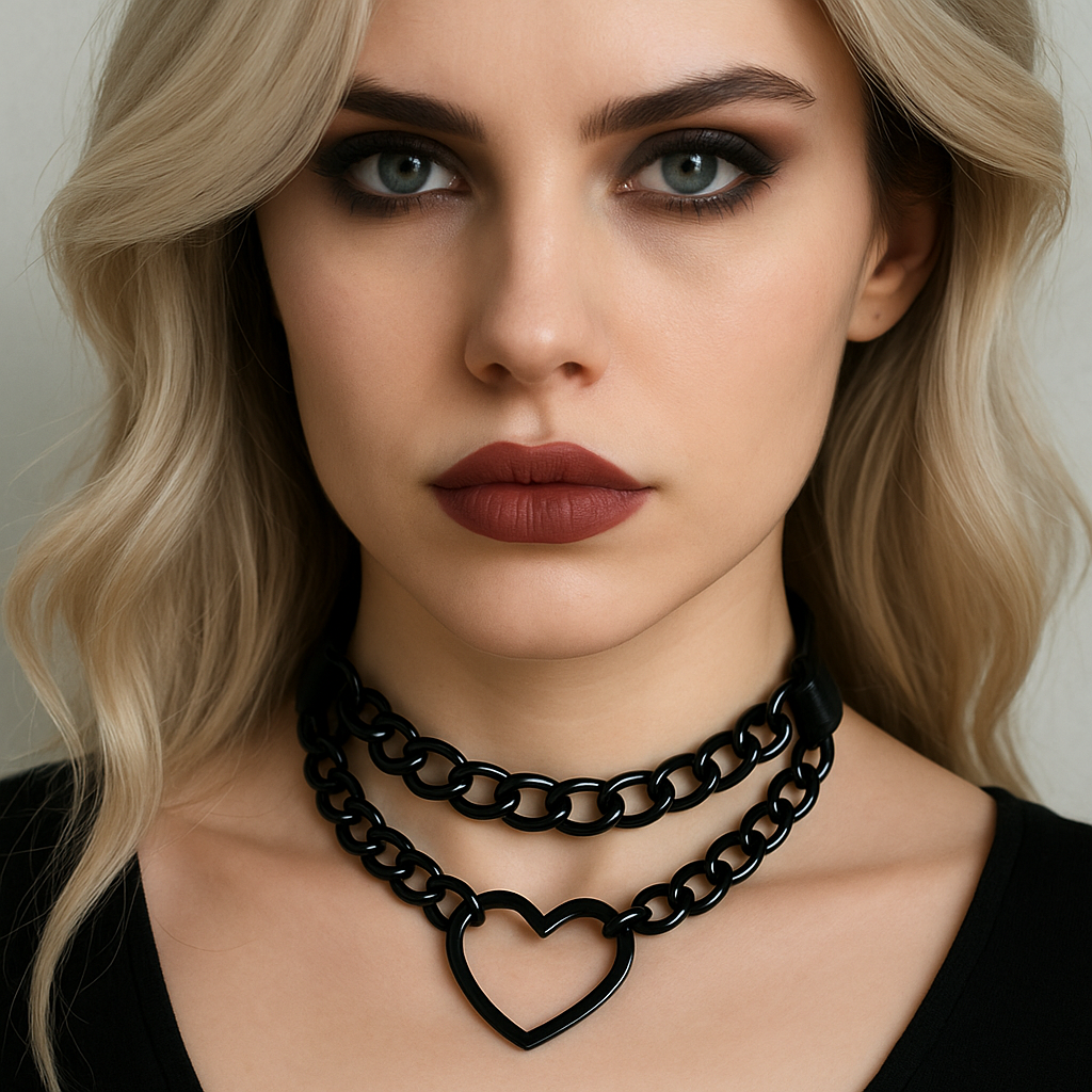 Heart Chain Leather Choker