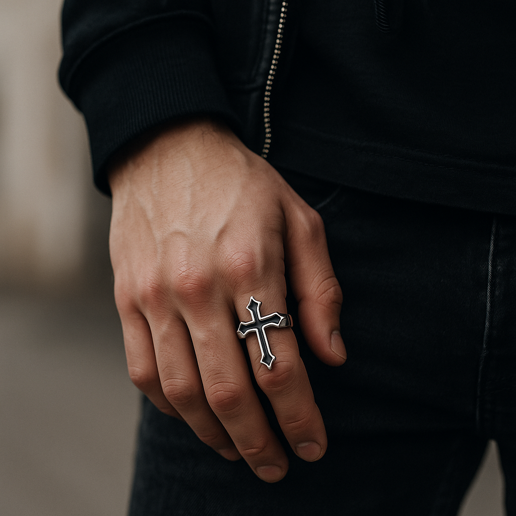 Obsidian Crucifix Ring