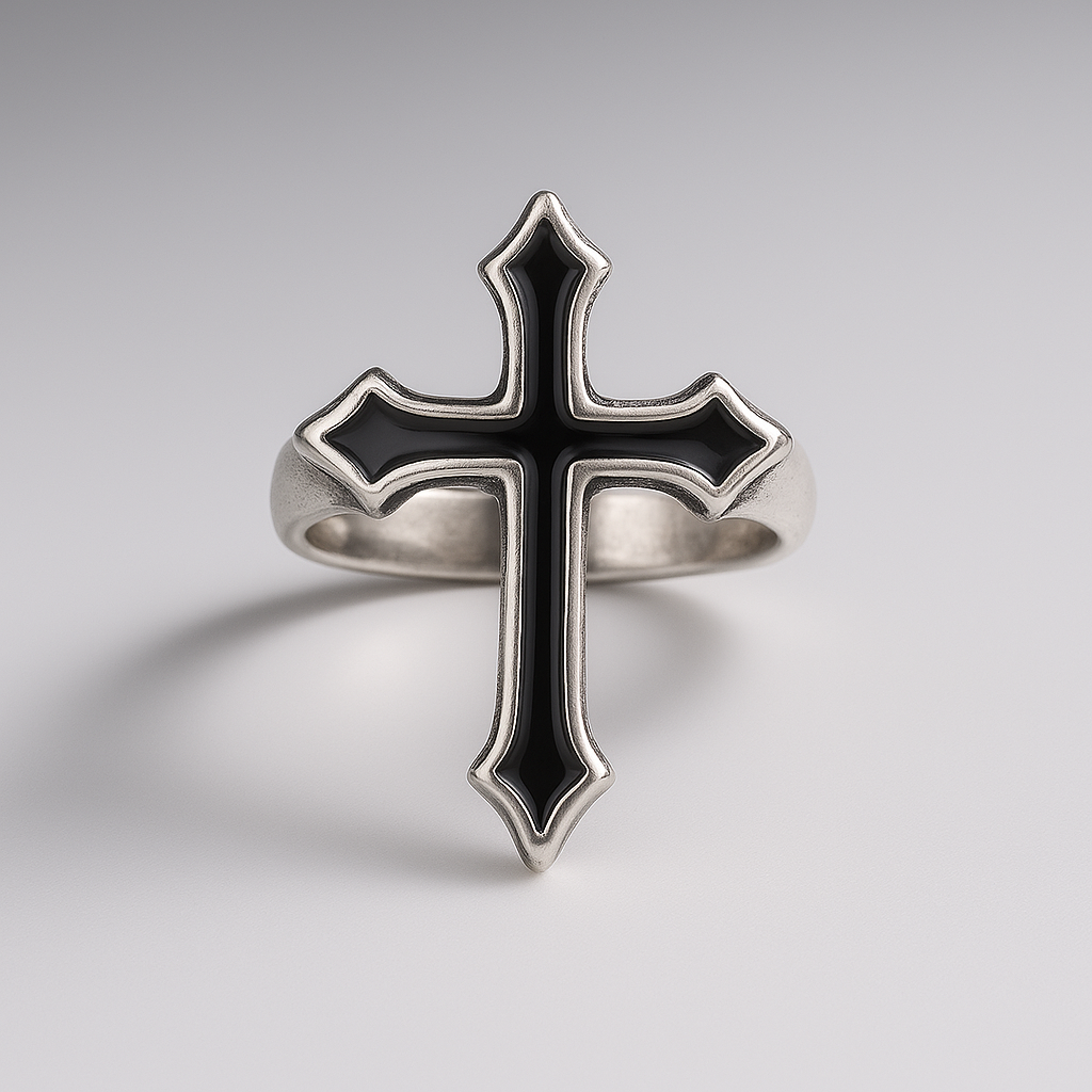 Obsidian Crucifix Ring