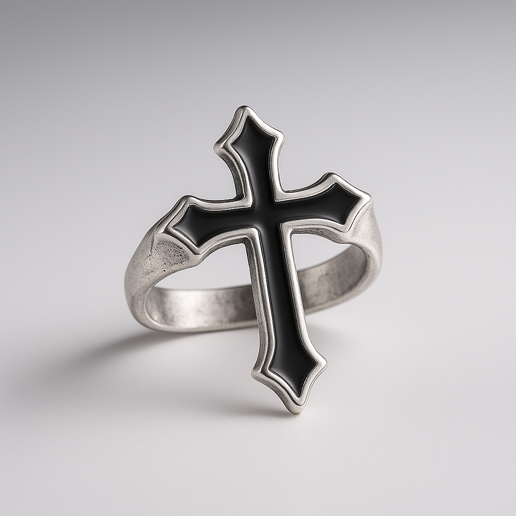 Obsidian Crucifix Ring