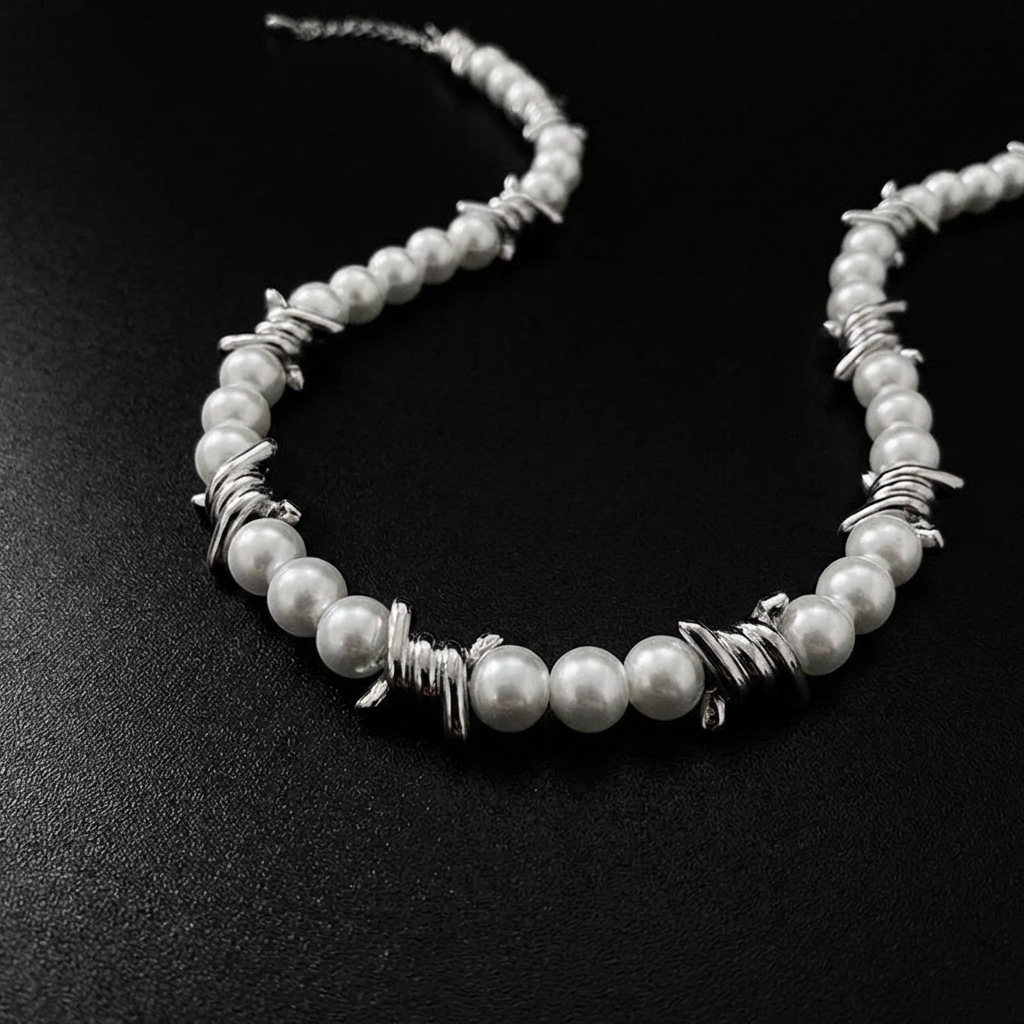 Pearl Barb Wire Necklace