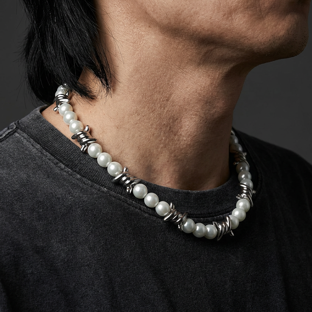 Pearl Barb Wire Necklace
