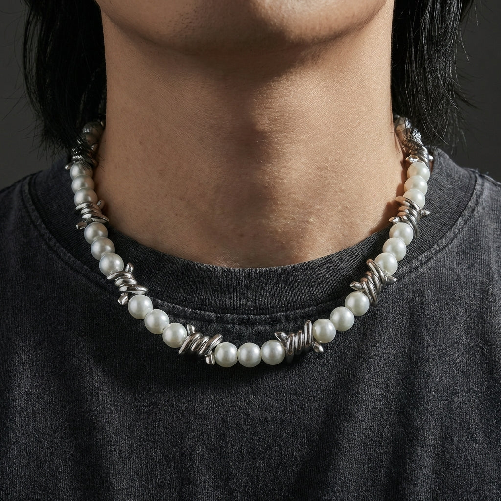Pearl Barb Wire Necklace