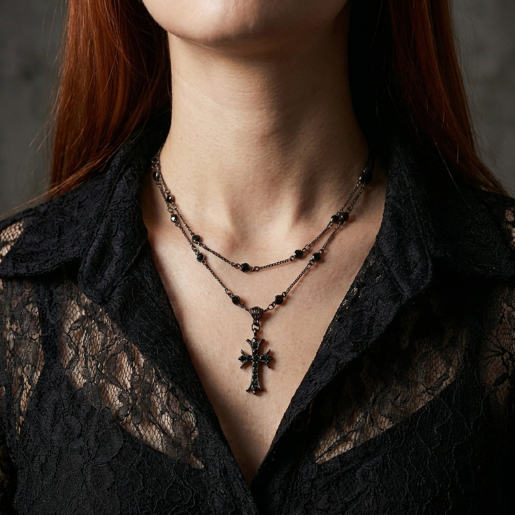 Onyx Cross Necklace
