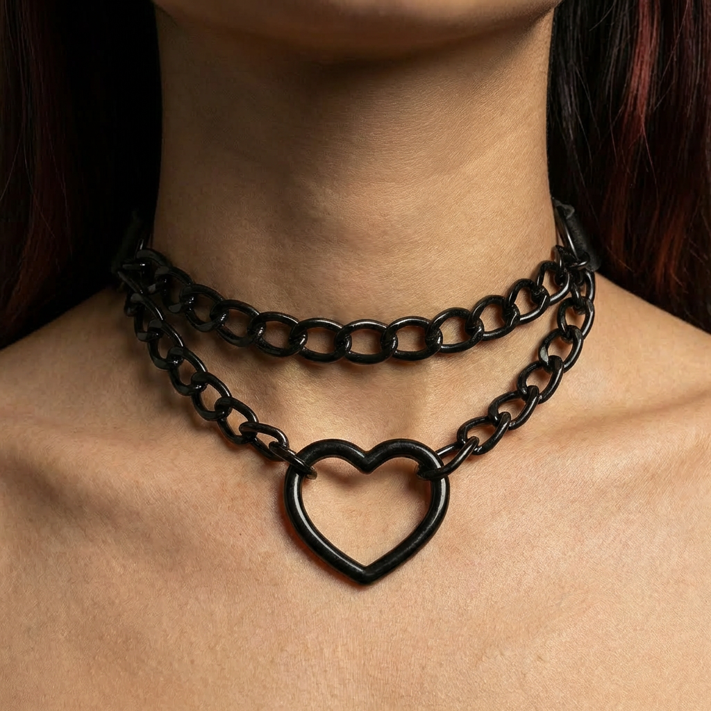 Heart Chain Leather Choker