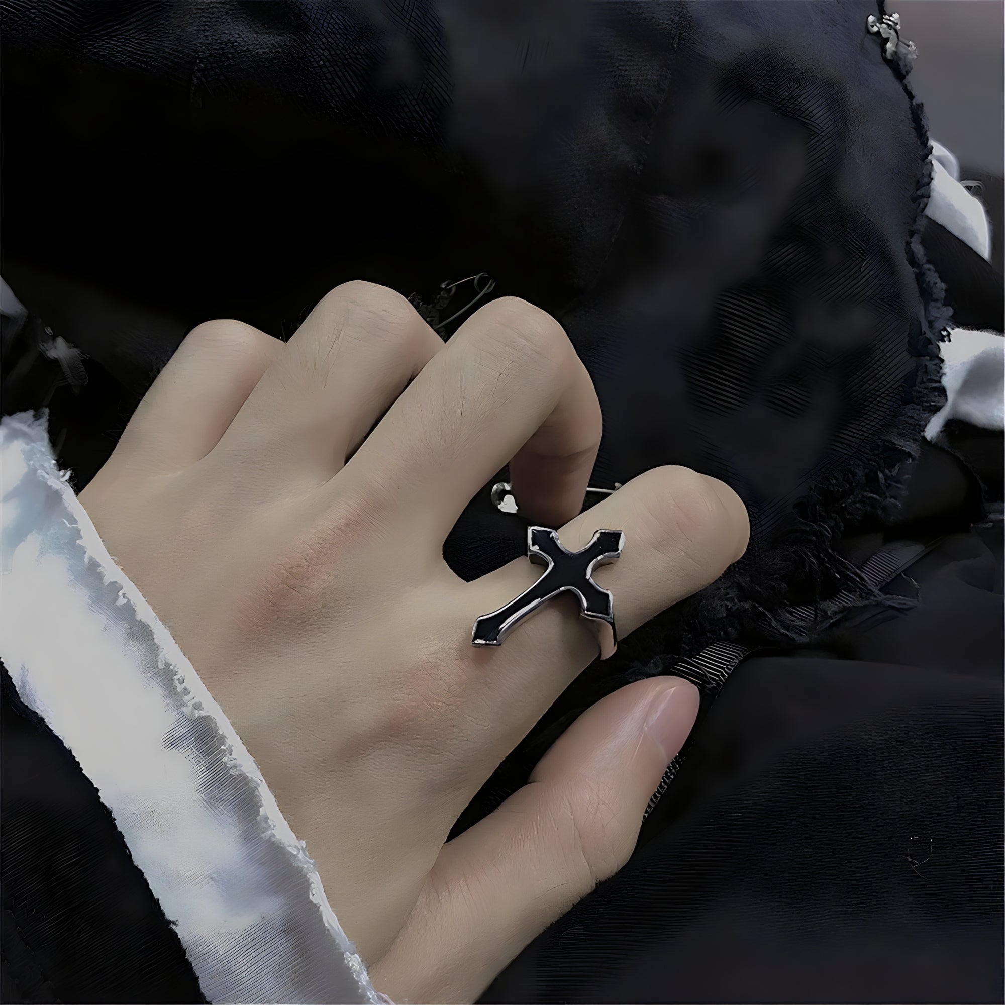 Obsidian Crucifix Ring