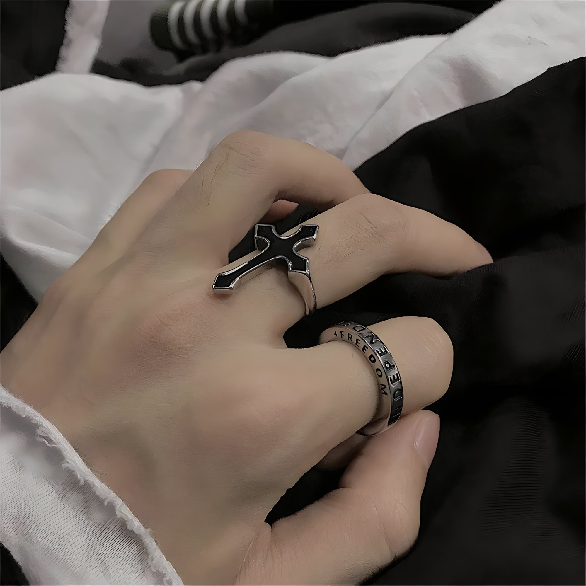 Obsidian Crucifix Ring