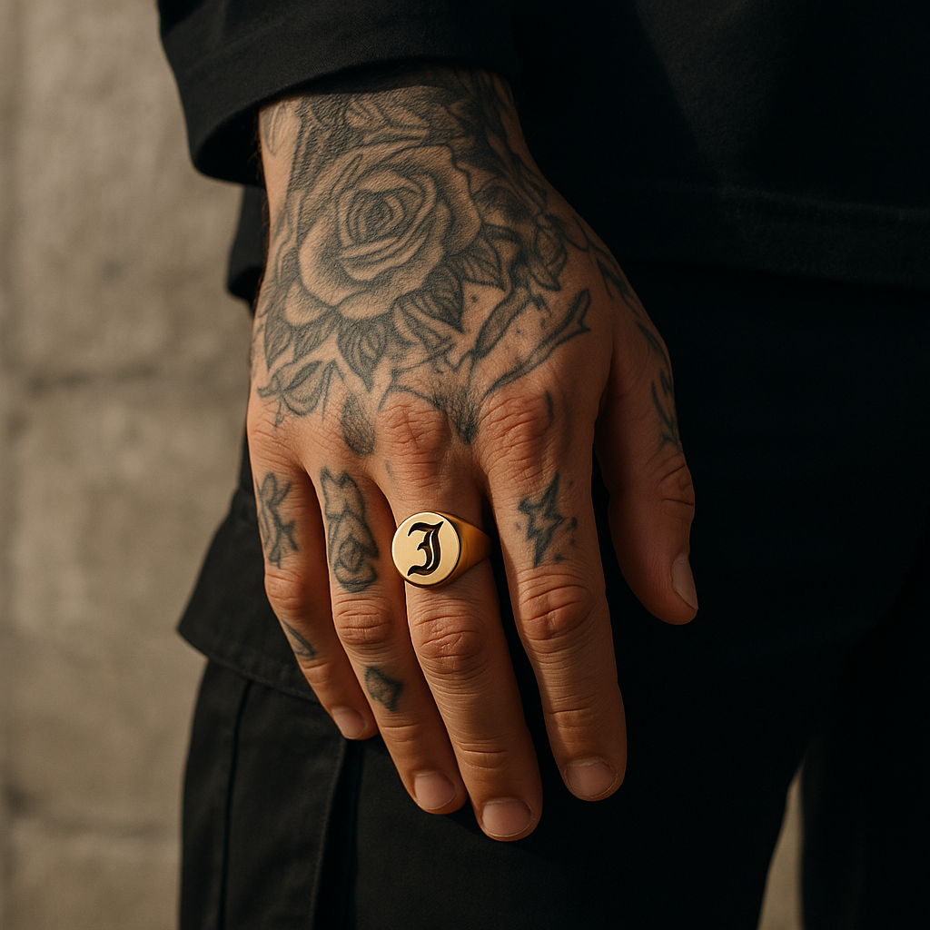 Engraved Circle Signet Ring