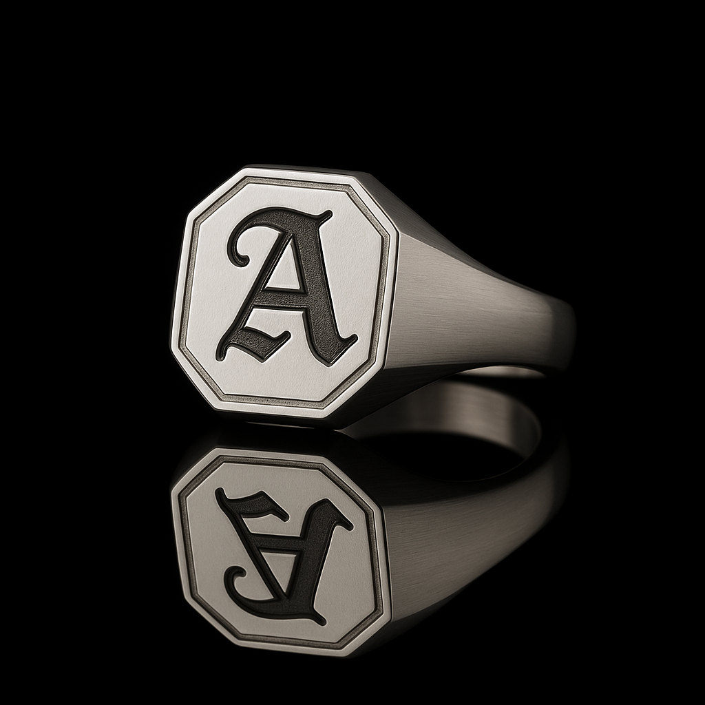 Engraved Hex Signet Ring