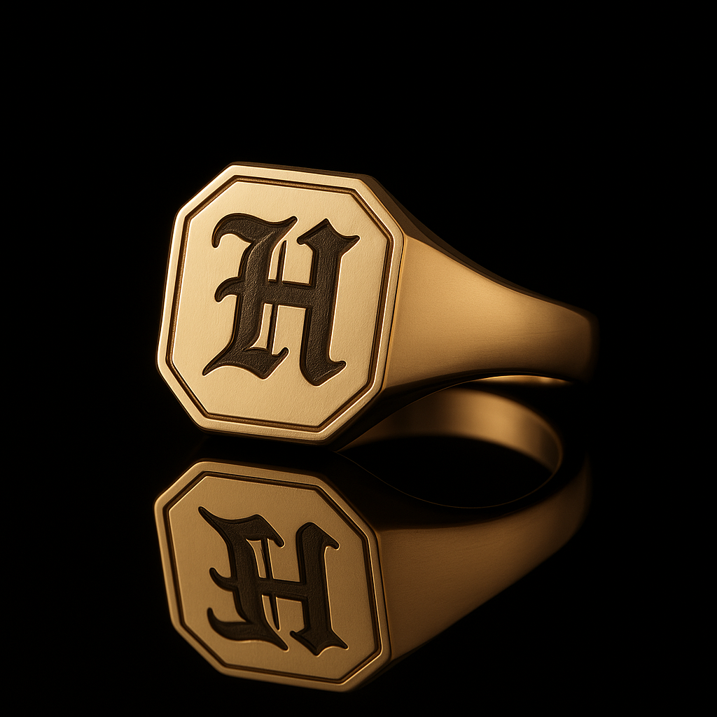Engraved Hex Signet Ring