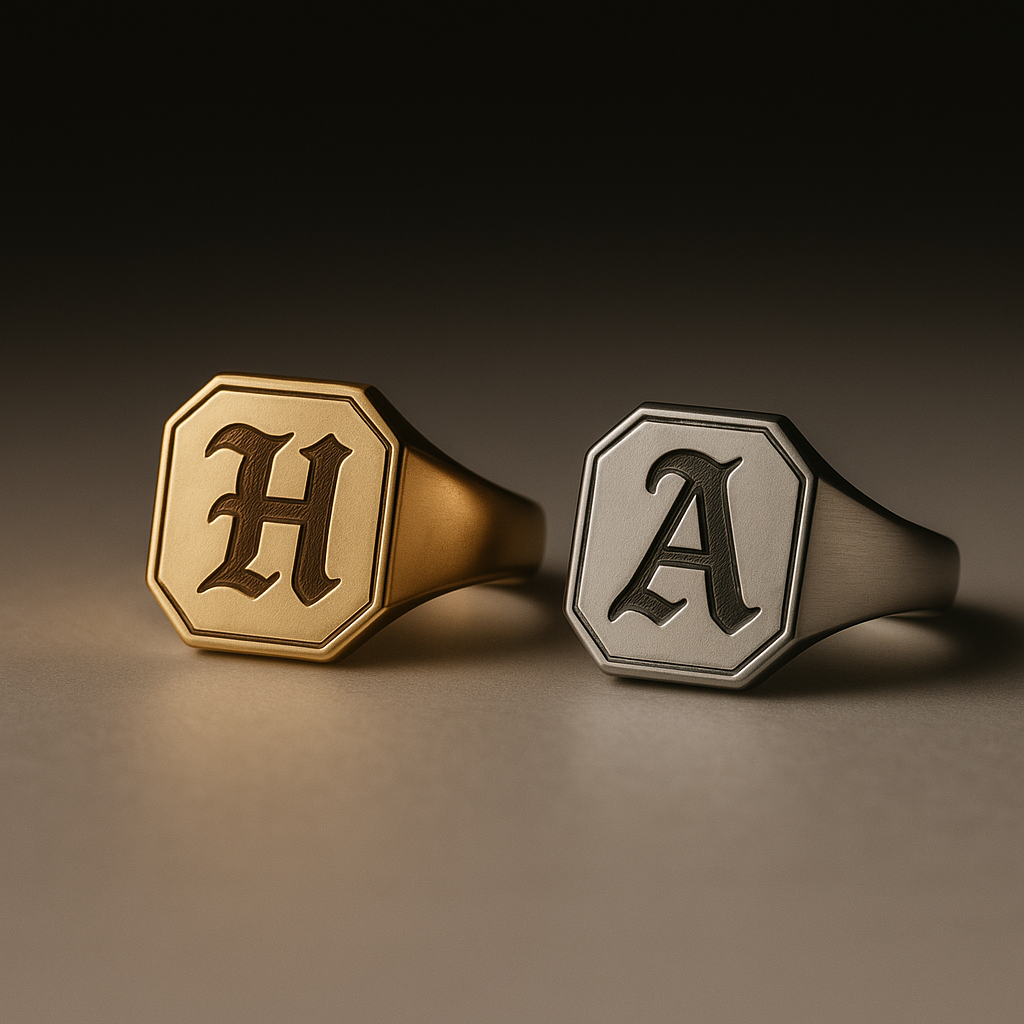 Engraved Hex Signet Ring