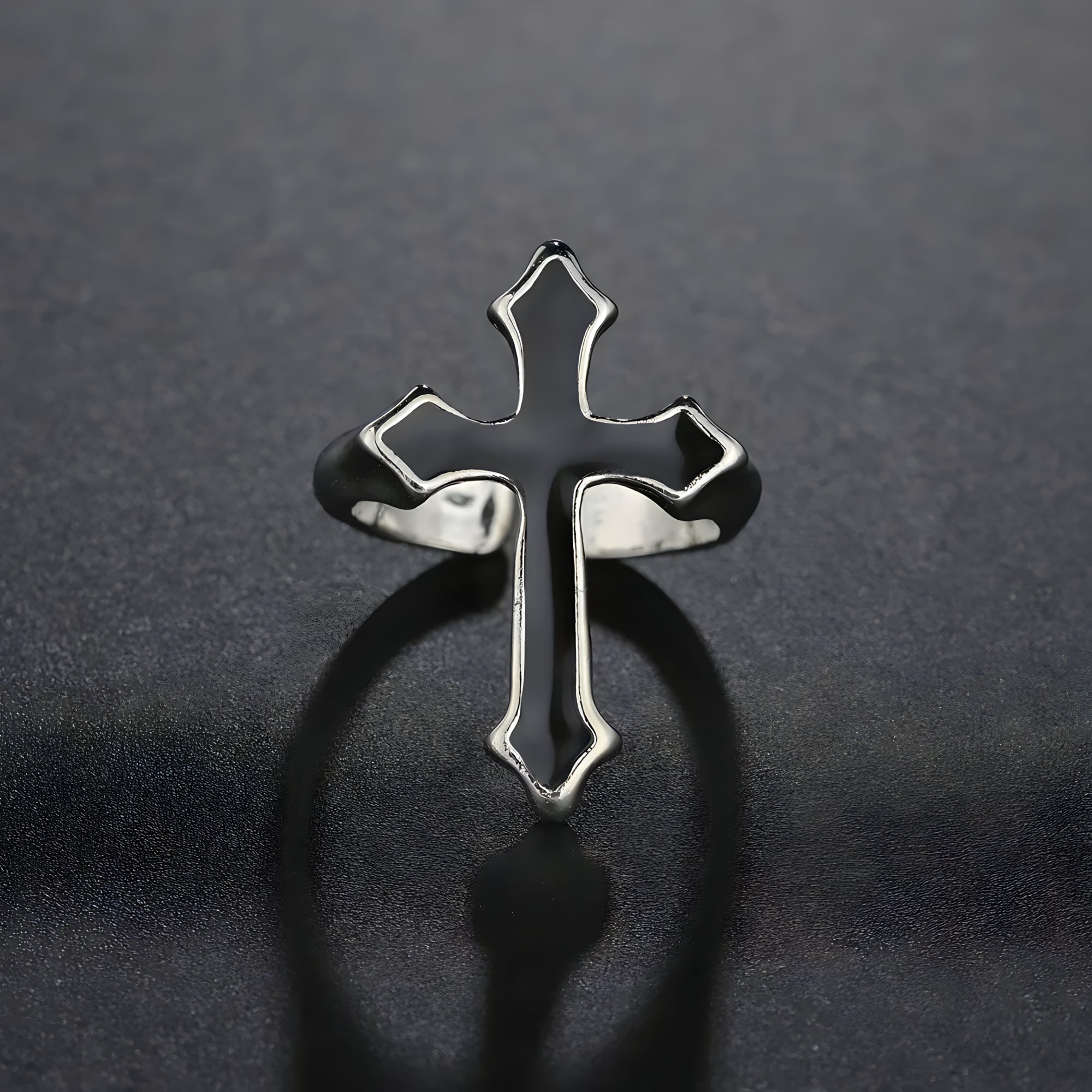 Obsidian Crucifix Ring