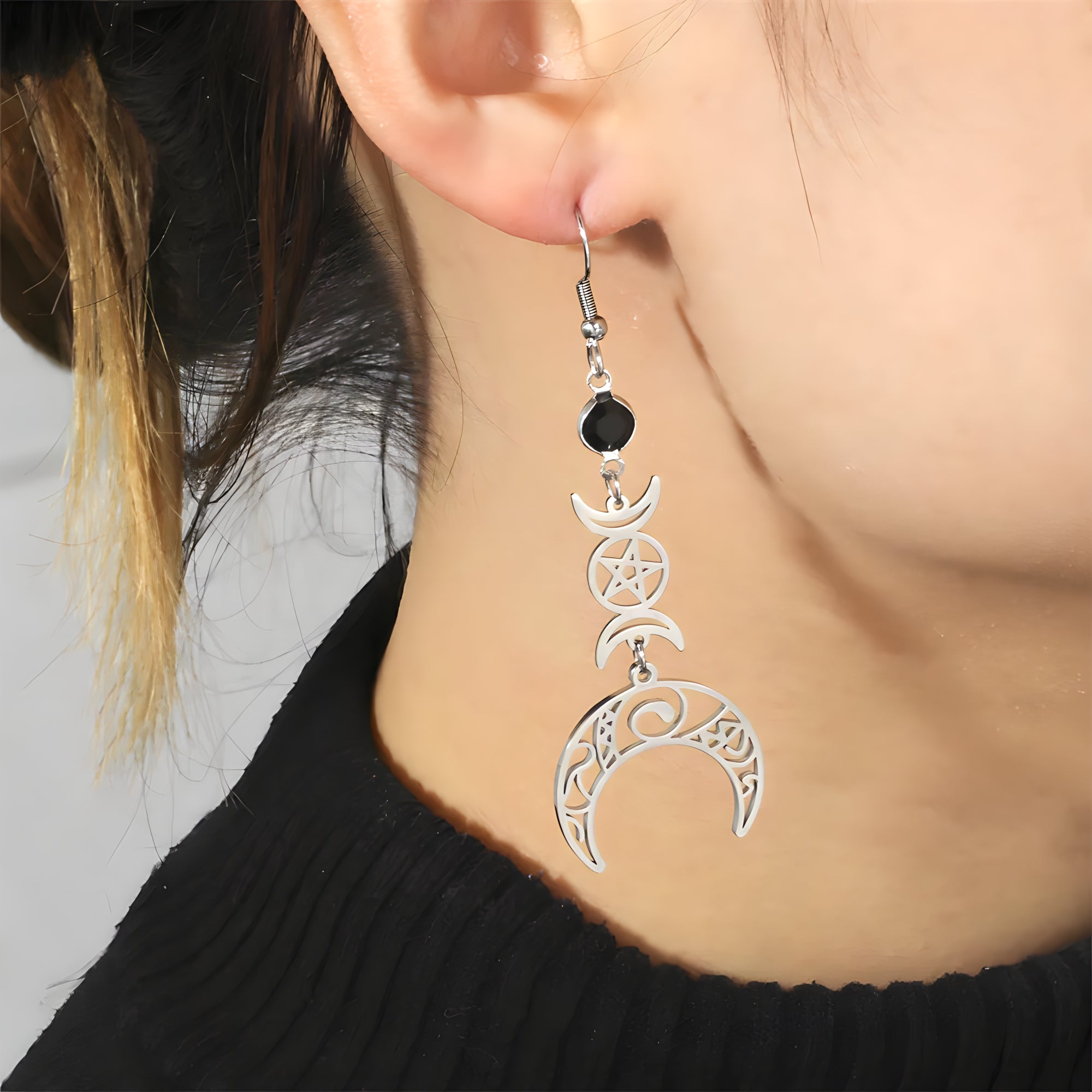 Crescent Pentagram Earrings