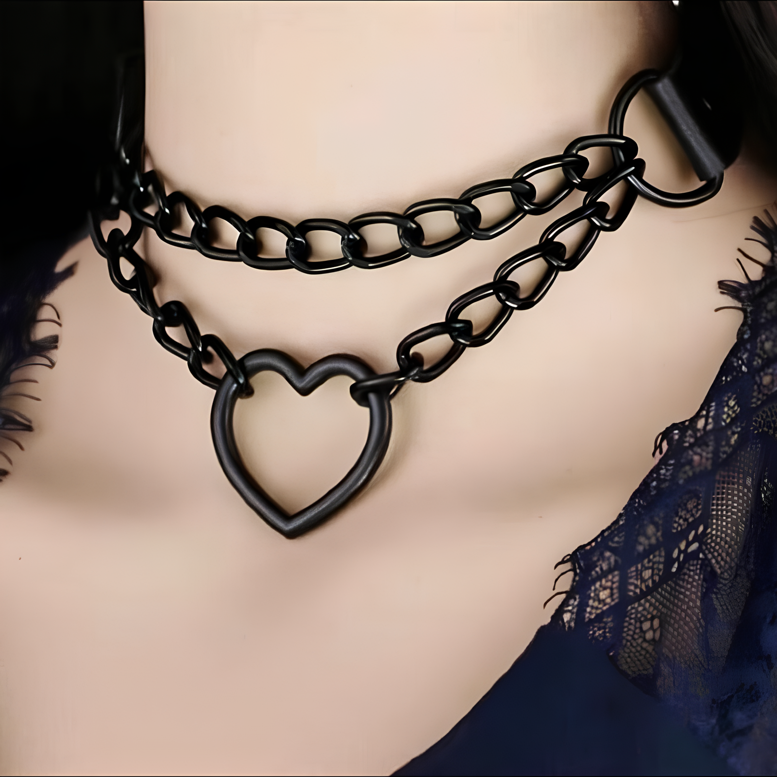 Heart Chain Leather Choker