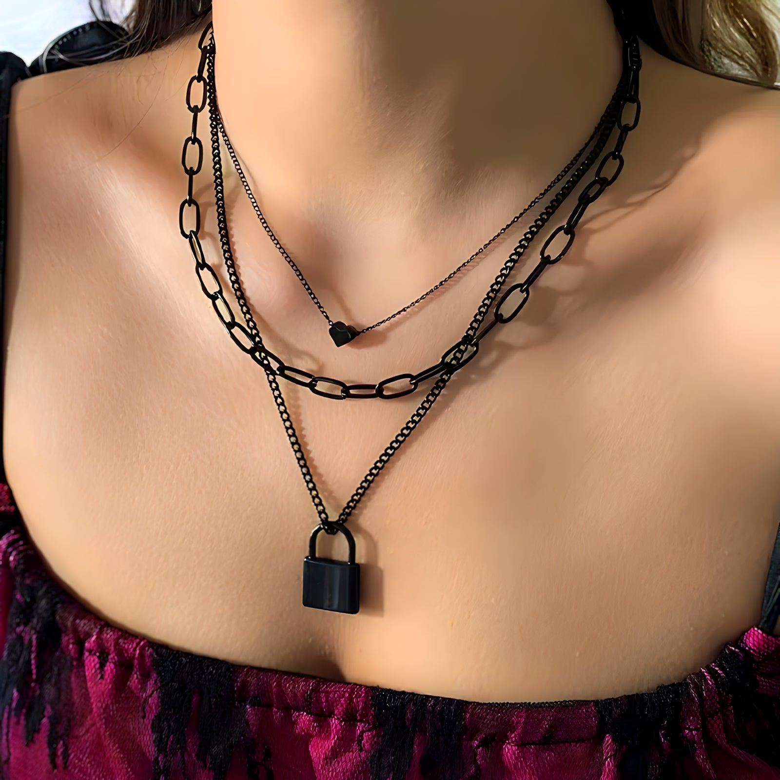 Black Heart Lock Necklace