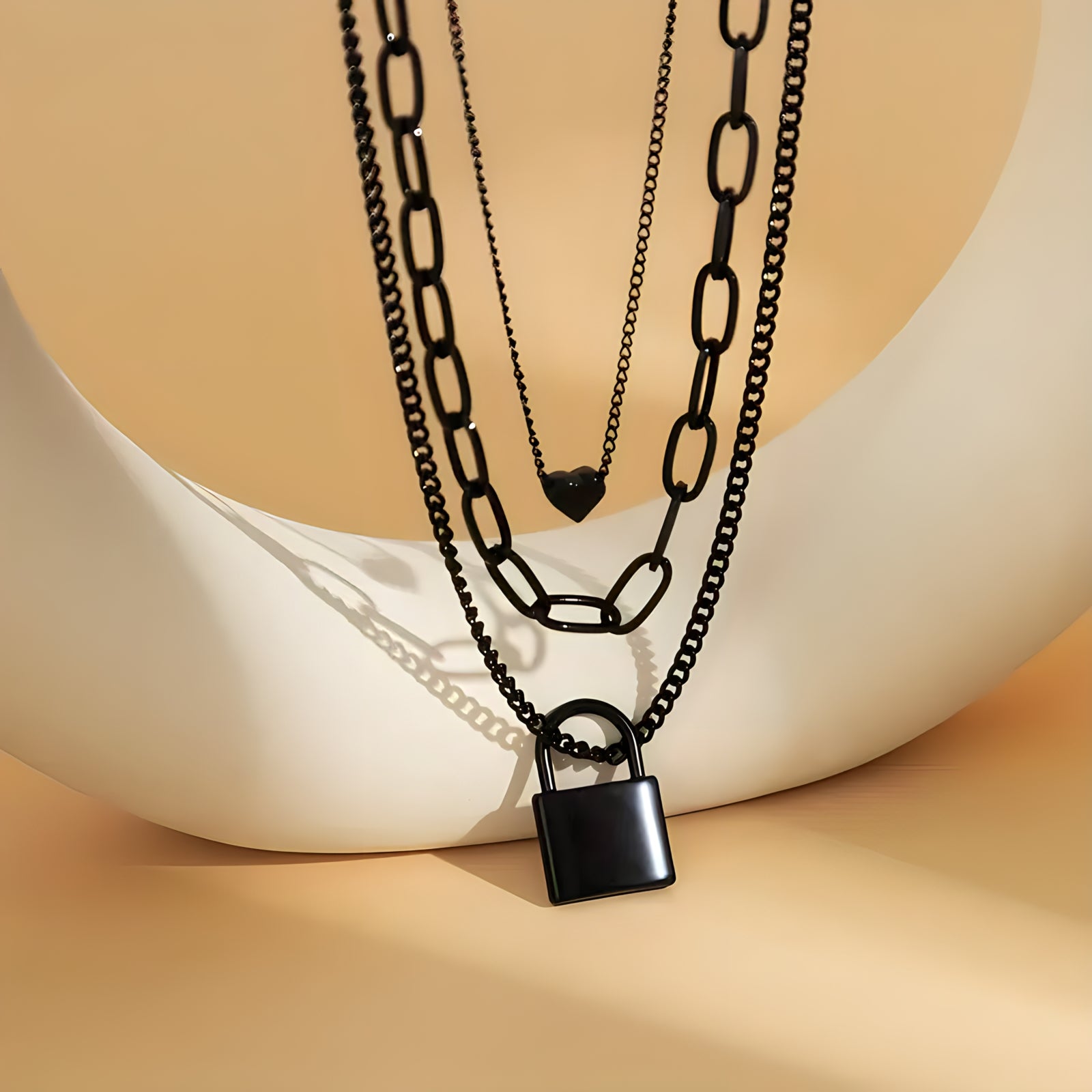 Black Heart Lock Necklace