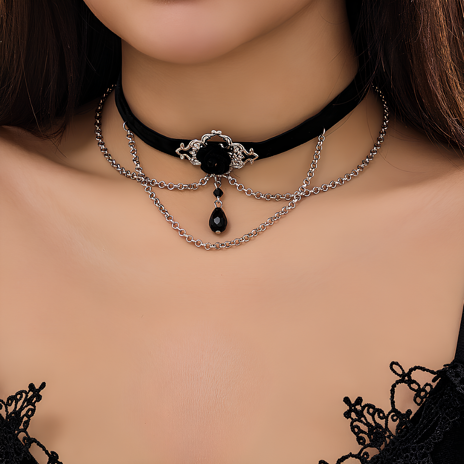 Black Rose Velvet Choker