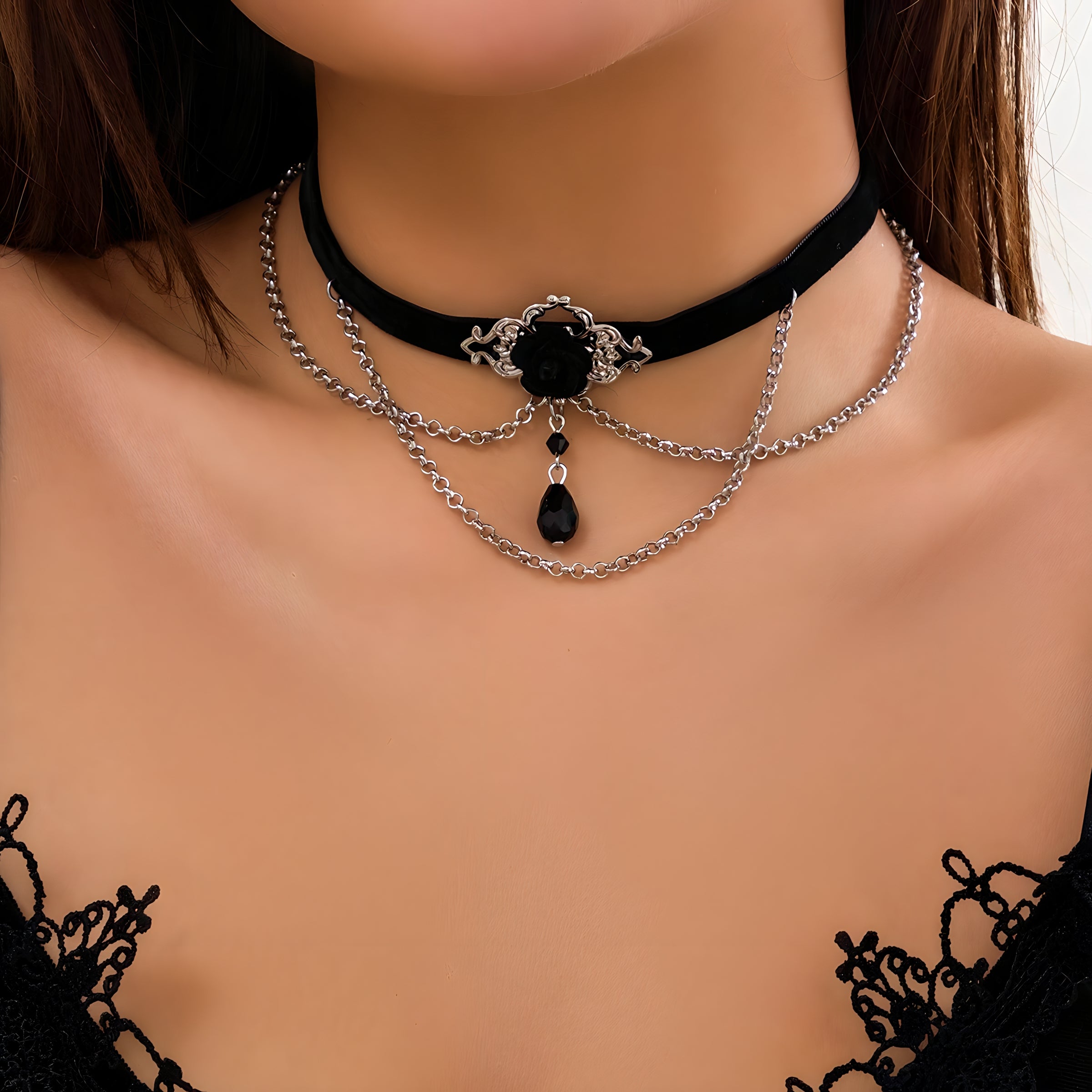 Black Rose Velvet Choker