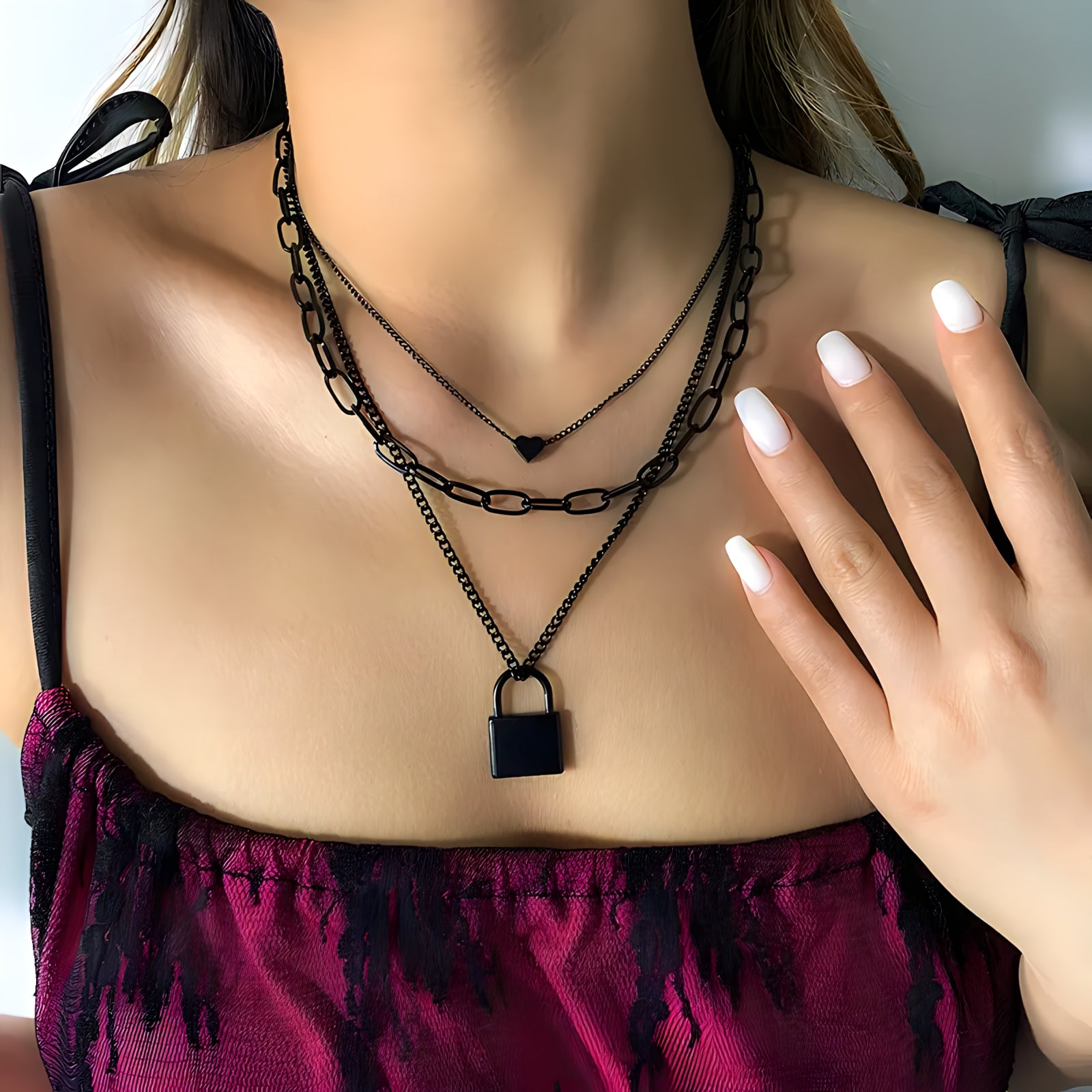 Black Heart Lock Necklace