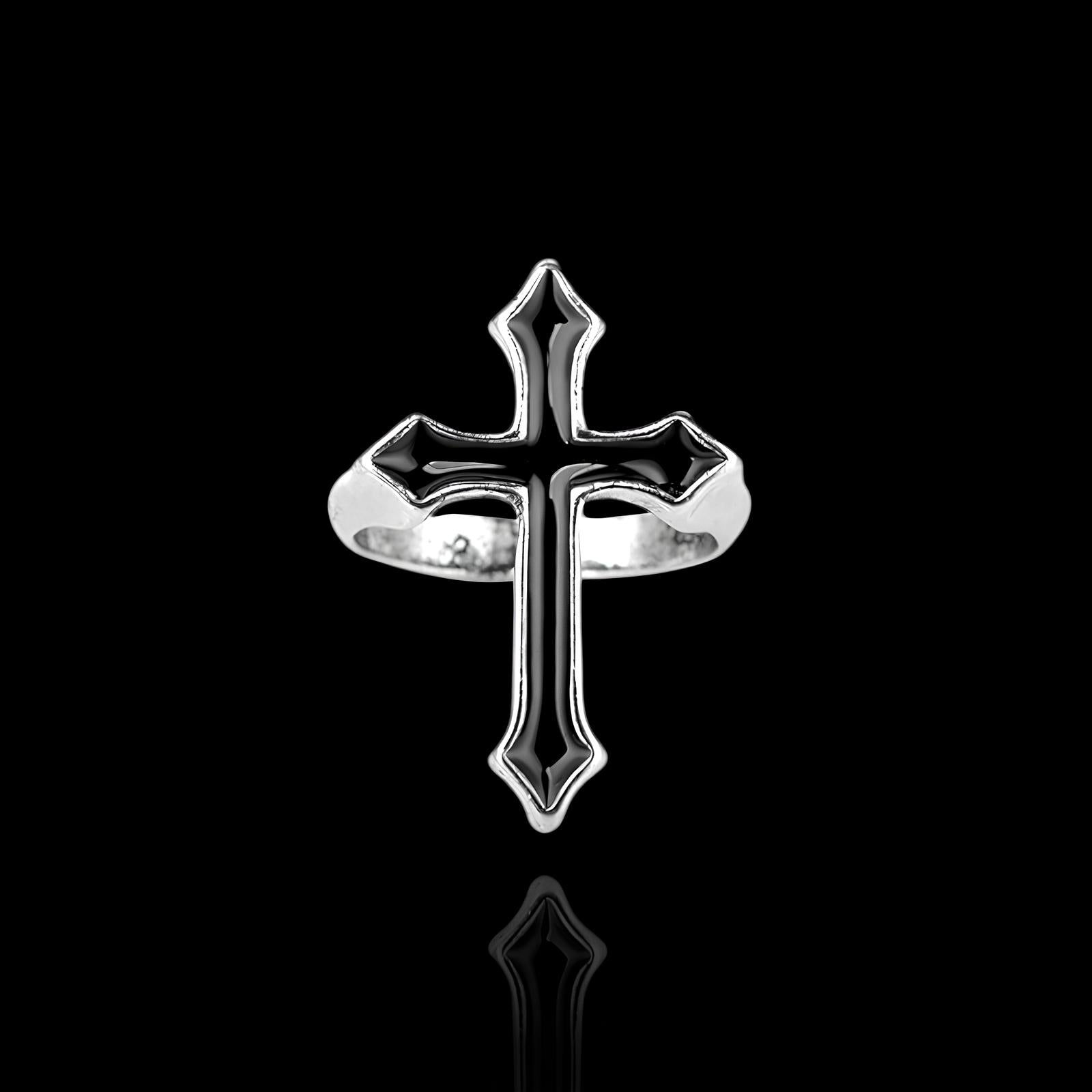 Obsidian Crucifix Ring