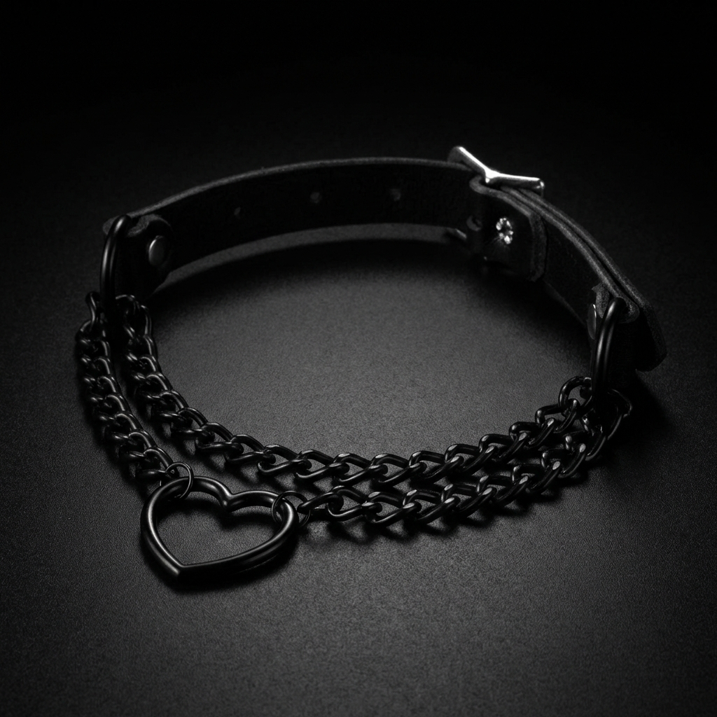 Heart Chain Leather Choker