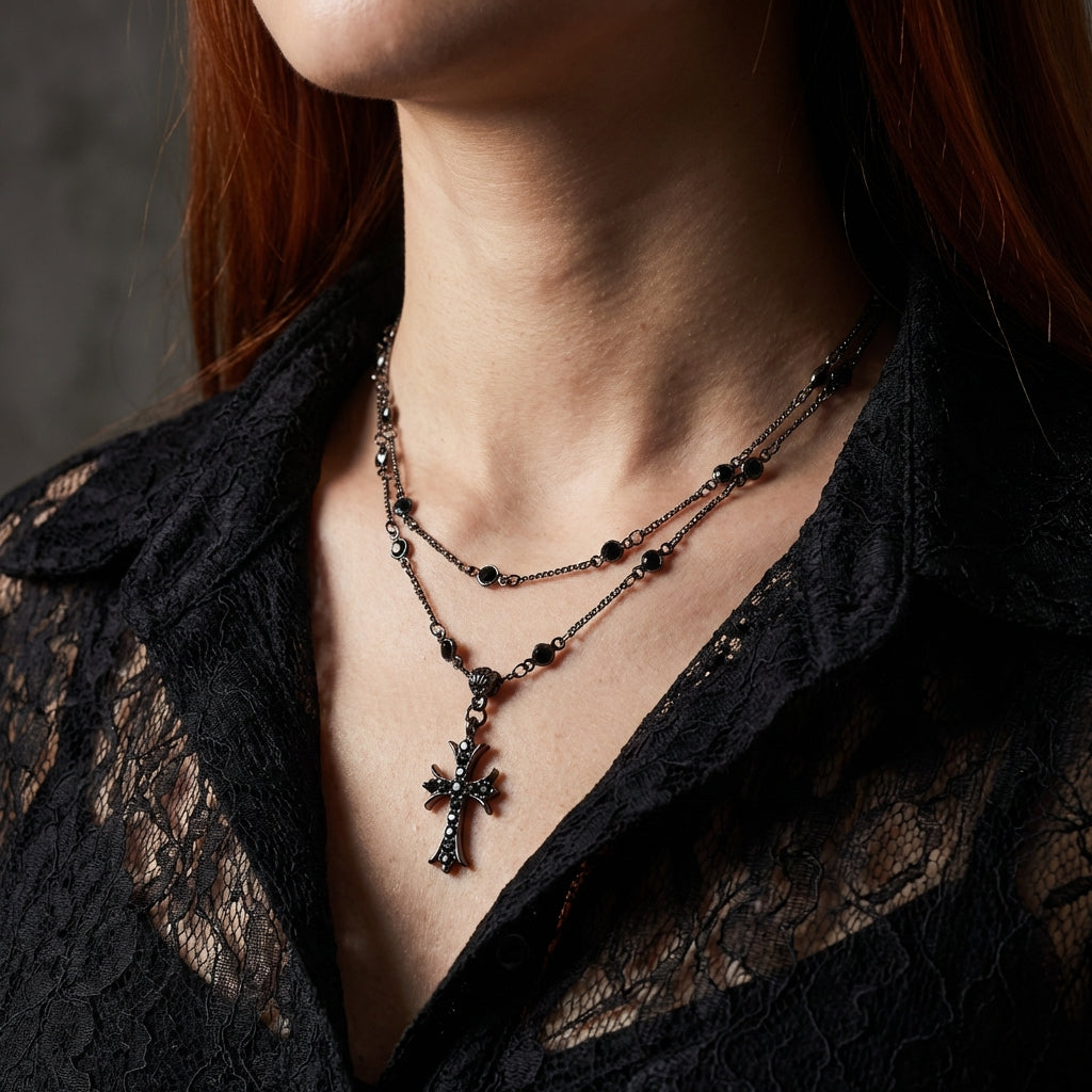 Onyx Cross Necklace
