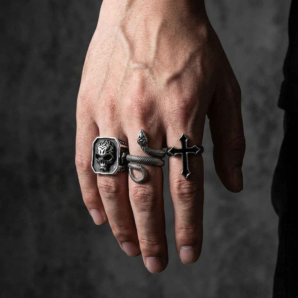 Obsidian Crucifix Ring