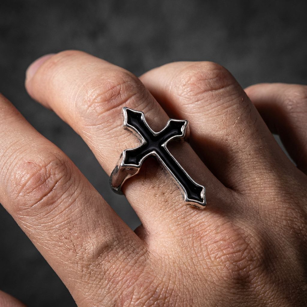 Obsidian Crucifix Ring