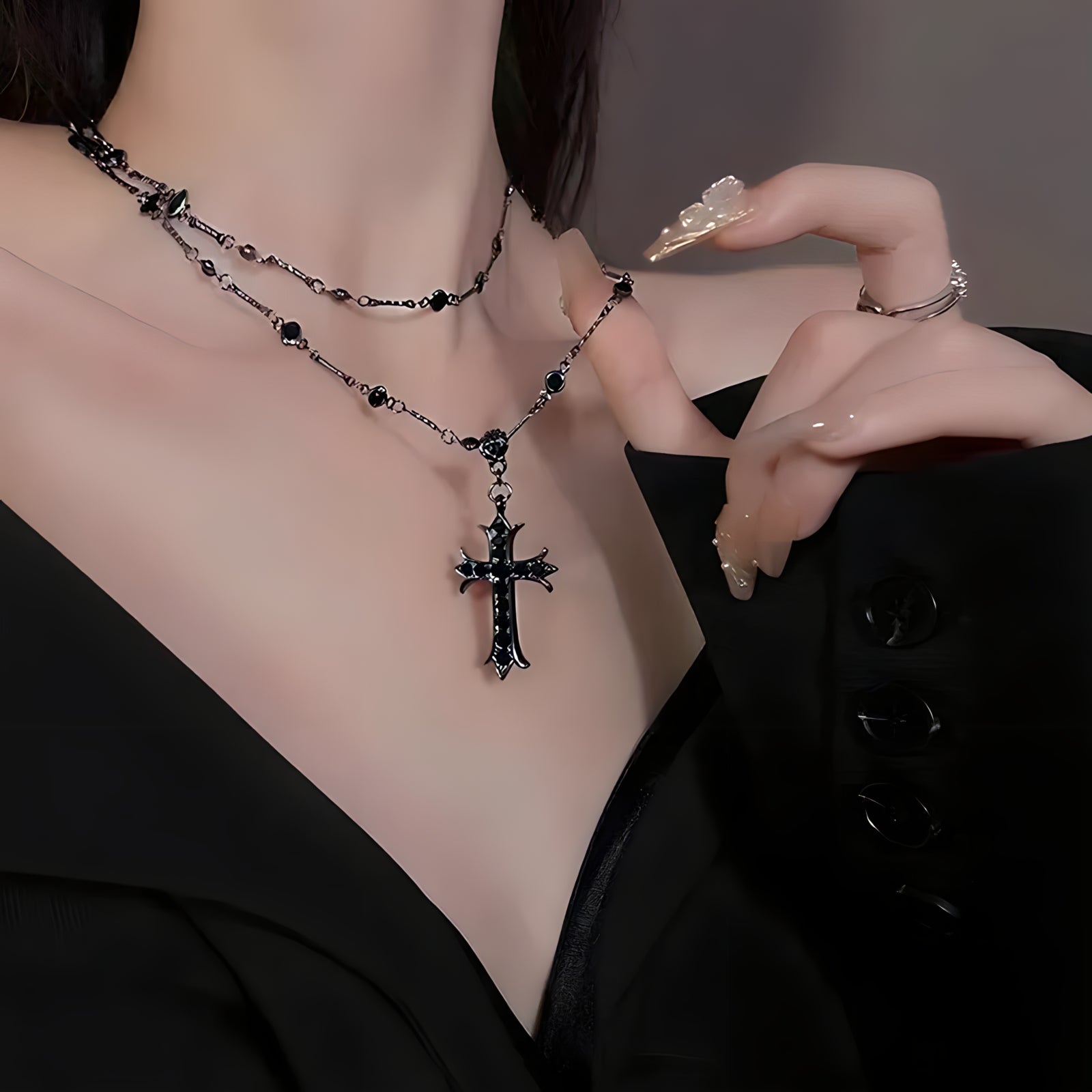 Onyx Cross Necklace