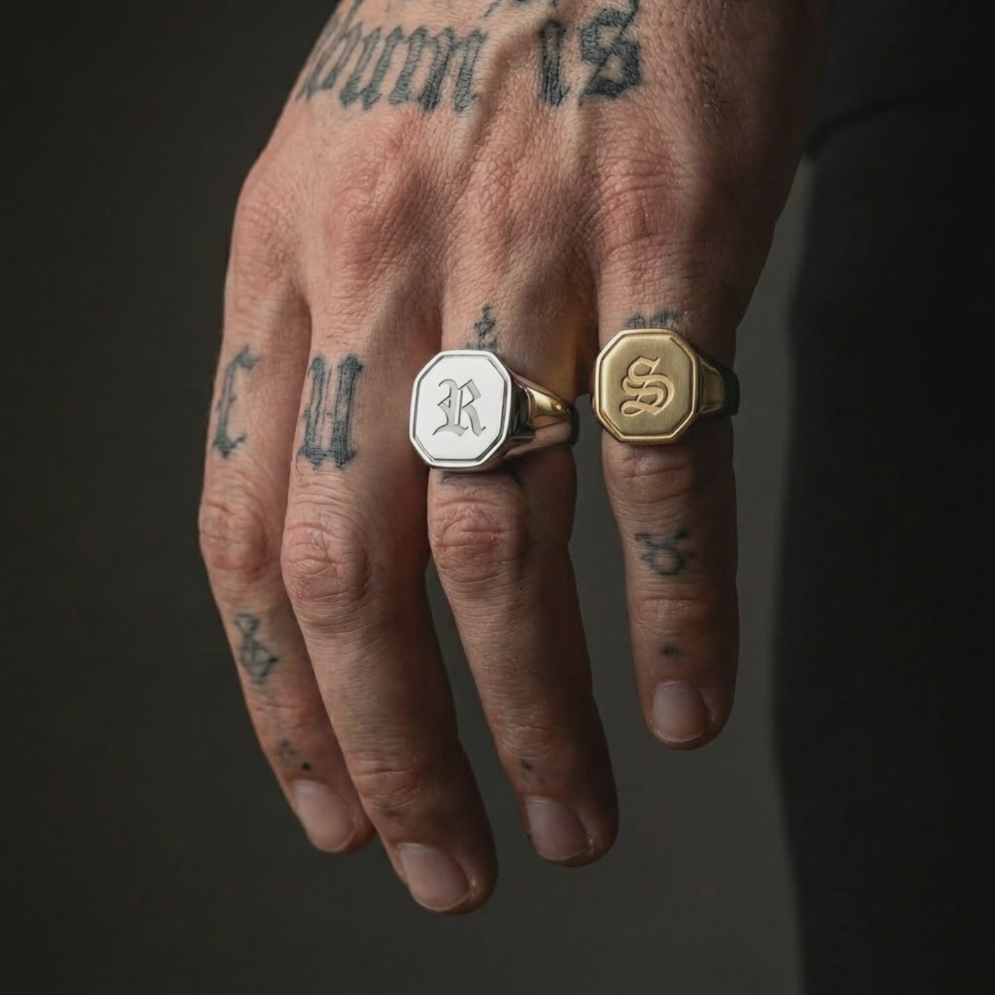 Hex Initial Signet Ring